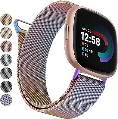 Photo 1 of 2 PACK** YILED Metal Bands Compatible with Fitbit Versa 3/Versa 4/Fitbit Sense/Sense 2 for Women Men, Stainless Steel Mesh Breathable Wristband Strap with Adjustable Magnet Lock