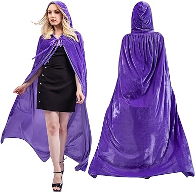 Photo 1 of MiiDD Hooded Cloak Unisex Full Long Velvet Cape Witch Cloak with Hood Raven Cosplay Men Women for Halloween Costumes