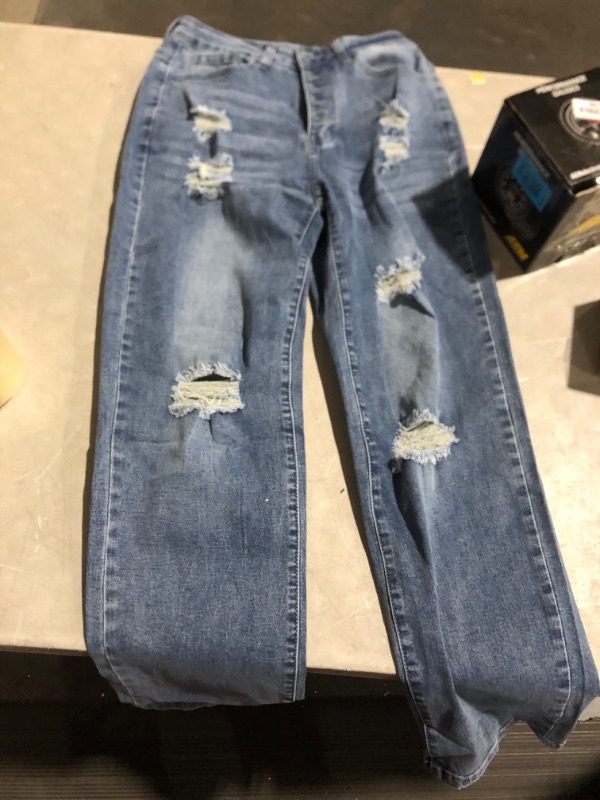 Photo 2 of MINGALONDON Women's Ripped Jeans Mid Waisted Stretchy Denim SIZE SMALL