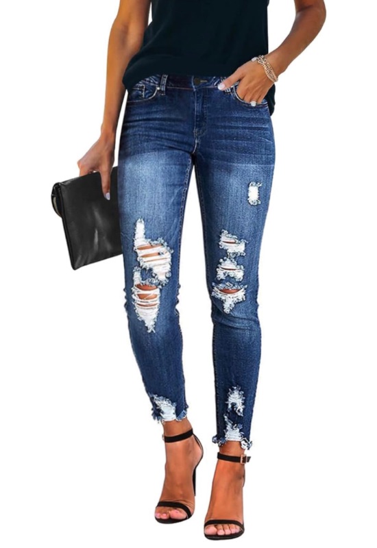 Photo 1 of MINGALONDON Women's Ripped Jeans Mid Waisted Stretchy Denim Medium D-navy