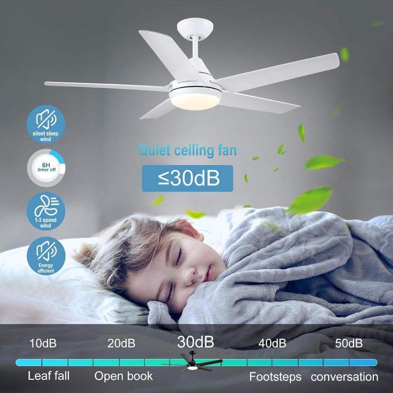 Photo 4 of (READ FULL POST) Ceiling Fan with Lights, Modern 48 Inch White Ceiling Fan with Remote Control, 