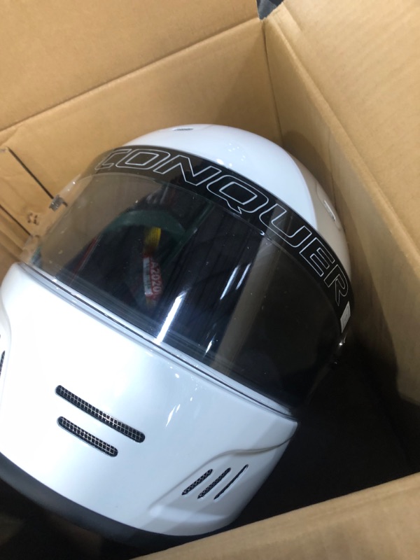 Photo 2 of Conquer Snell SA2020 Full Face Auto Racing Helmet Small White