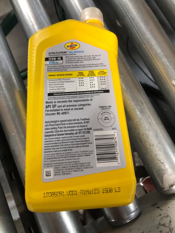 Photo 1 of Pennzoil Ultra Platinum Full Synthetic 0W-40 Motor Oil (1 Quart, Pack of 2) 
