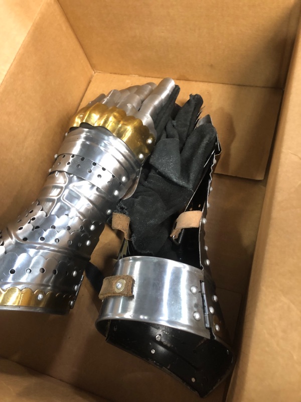 Photo 4 of ****SEE NOTES/NONREFUNDABLE FOR PARTS*****
\QUALITYMUSICSHOP Handicrafts Armor Pair Brass Accents Gauntlet Gloves 