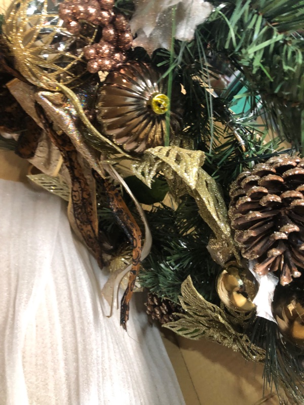 Photo 2 of *stock photo for reference* Gold Christmas Wreath Decoration with Golden Pine Cones 