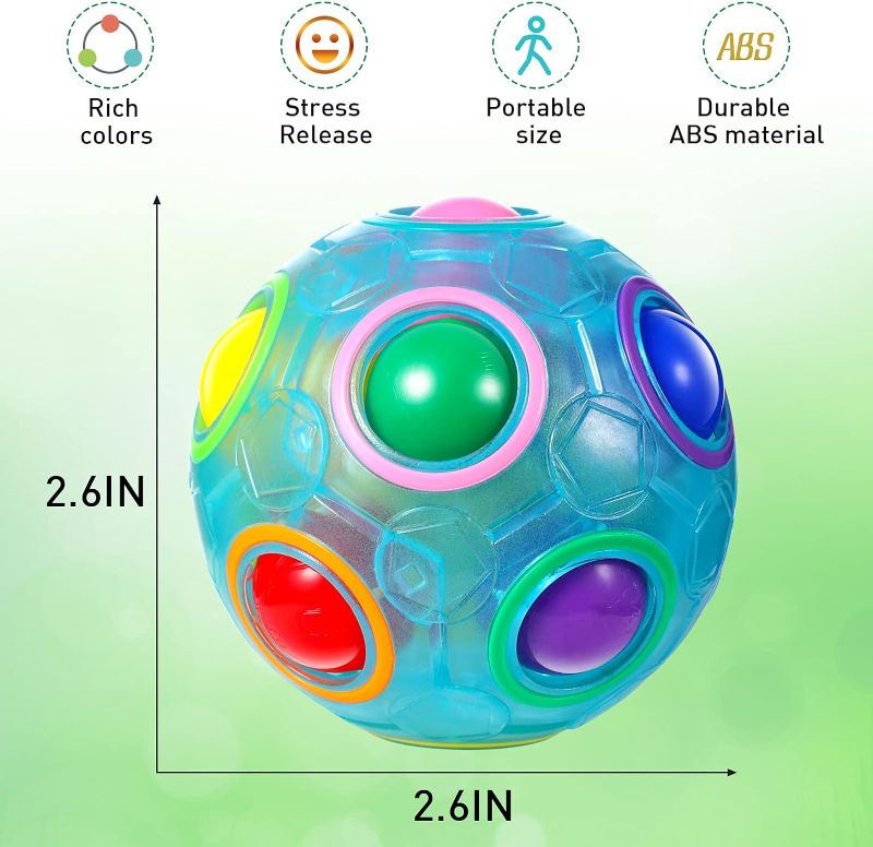 Photo 3 of 3 Pieces Magic Rainbow Ball Magic Cube in 3 Colors Puzzle Glow Color Match Brain Teasers Games Stress Fidget Toys Handheld Sensory Toy for Boys Girls Teens Adults Decompression