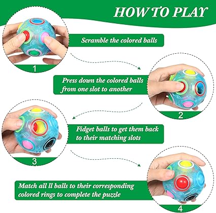 Photo 2 of 3 Pieces Magic Rainbow Ball Magic Cube in 3 Colors Puzzle Glow Color Match Brain Teasers Games Stress Fidget Toys Handheld Sensory Toy for Boys Girls Teens Adults Decompression