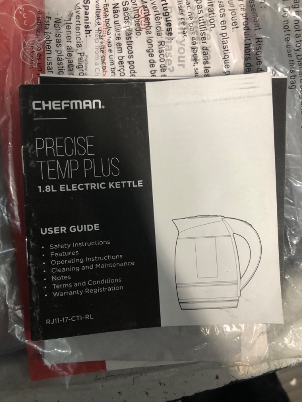 Photo 3 of **MAJOR DAMAGE SEE NOTES**
Chefman Electric Kettle w/ Temperature Control, 1.8 Liters Stainless Glass Temperature 