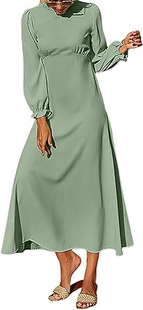 Photo 1 of Rooscier Women's Long Sleeve Ruffle Empire Waist Flared Maxi Dress