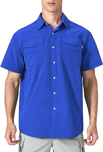 Photo 1 of Mens Short Sleeve Fishing Shirts with Velcro Pockets UPF 50+ Sun Potection UV Shirts Button Down Shirts for Work