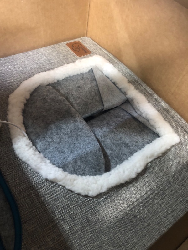 Photo 4 of Bedsure Cat Beds for Indoor Cats - Large Cat House for Pet Cat Cave with Cat Scratch Pad and Fluffy Ball Hanging, Foldable Cat Hidewawy,16.5x16.5x14 inches Grey