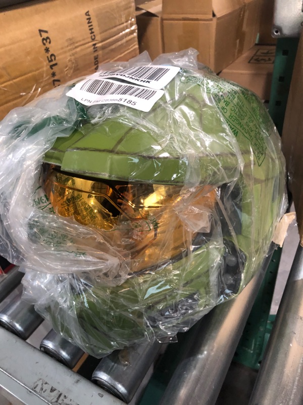 Photo 3 of HALO Master Chief Deluxe Helmet with Stand - LED Lights on Each Side - Battle Damaged Paint - One Size Fits Most - Build Your Halo Universe, Green