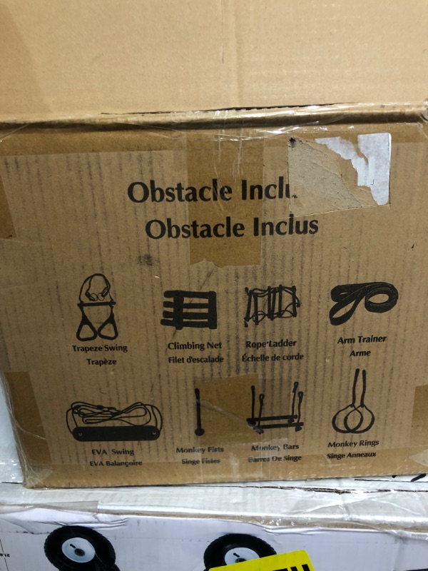 Photo 2 of 50FT Ninja Warrior Obstacle Course for Kids - Double Slacklines with 10 Most Complete Accessories for Kids, Swing, Trapeze Swing, Rope Ladder, Obstacle Net, 1.2M Arm Trainer 2x50FT + 10 attachments
