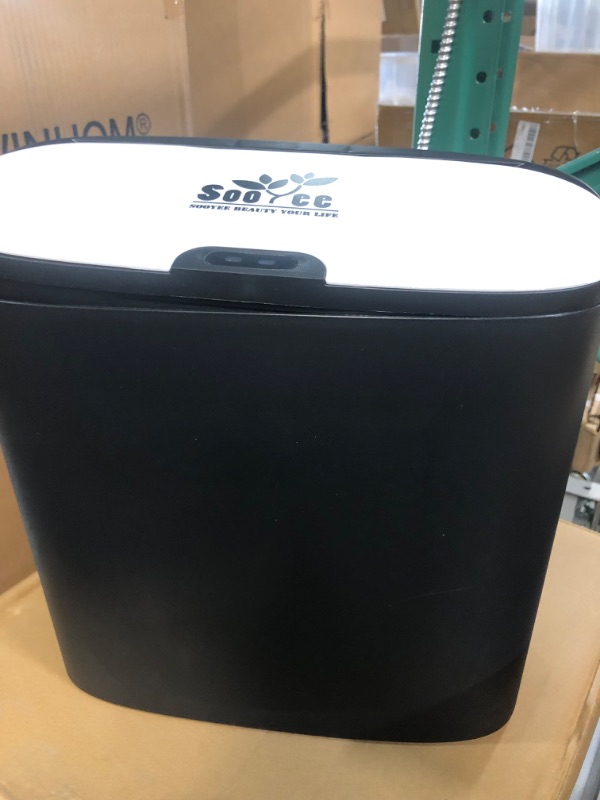 Photo 2 of Sooyee 13.3 litres Bathroom Trash Can with lid,3.5 Gallon Automatic Trash Can,Touchless Trash Can or Kick for Kitchen,Office,Bedroom,Bathroom,Living Room,Black and White 13.3 L Black+White