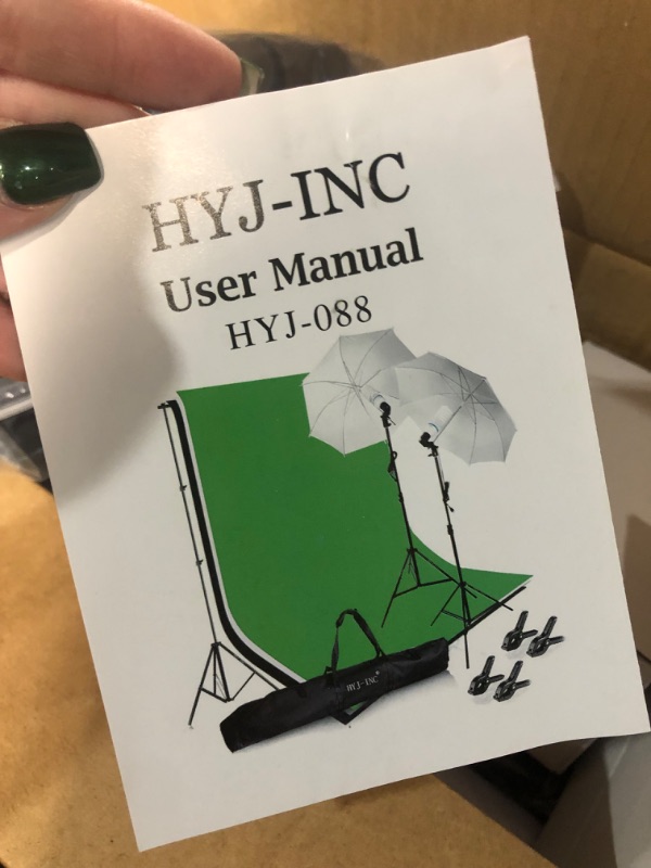 Photo 3 of HYJ-INC Photography Photo Video Studio Background Stand Support Kit with 3 Muslin Backdrop Kits (White/Black/Chromakey Green Screen Kit),1050W 5500K Daylight Umbrella Lighting Kit with Carry Bag Photography Umbrella Lighting Kit With 3 backdrops