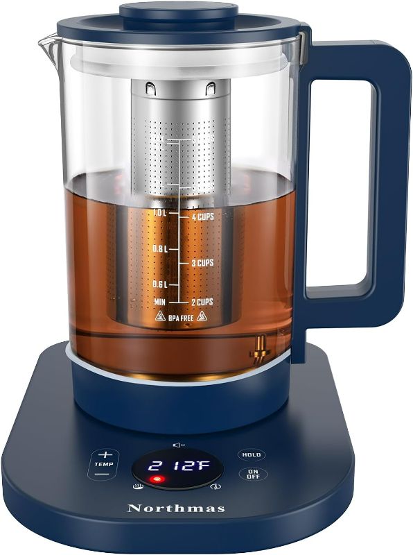 Photo 1 of **USED/SLIGHTLY DIRTY**
Northmas Electric Kettle, Temperature Control Glass Kettle with Stainless Tea Infuser, Accurate Temperature to 5?, 1200W Rapid Boiling & 6 Hours Keep Warming, 1.4L Volume
