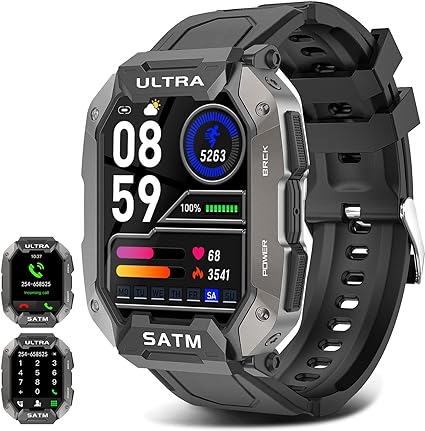 Photo 1 of Military Smart Watches for Men 5ATM Waterproof Rugged Bluetooth (Black)