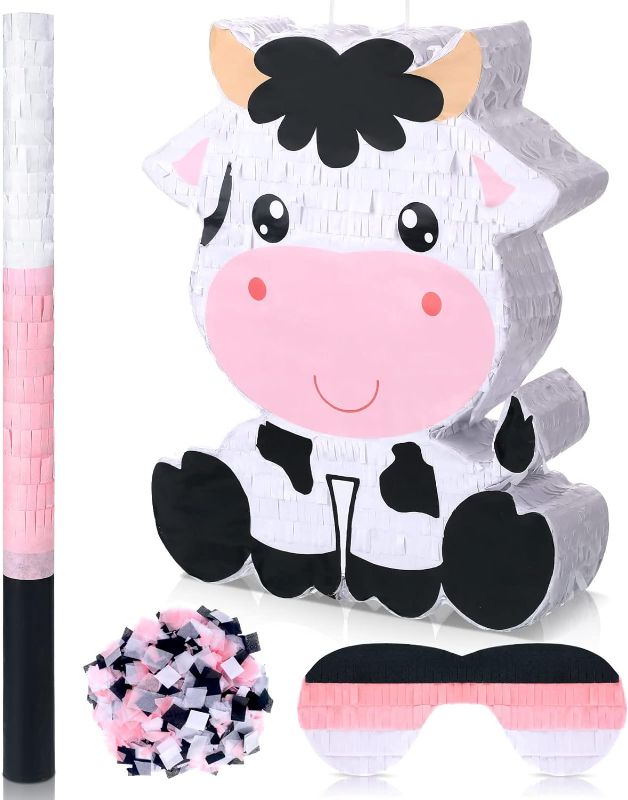 Photo 1 of Cow Pinata Birthday Party Decorations Farm Animal Themed Birthday Party Supplies with Blindfold Stick and Confetti for Girls Boys Kids