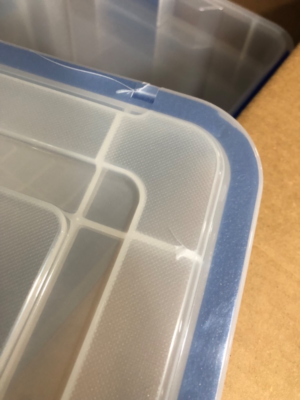 Photo 6 of ***ALL 3 LIDS CRACKED***
IRIS USA 60 Quart WEATHERPRO Plastic Storage Box with Durable Lid and Seal and Secure Latching Buckles, Clear 3 Pack