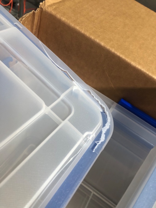 Photo 5 of ***ALL 3 LIDS CRACKED***
IRIS USA 60 Quart WEATHERPRO Plastic Storage Box with Durable Lid and Seal and Secure Latching Buckles, Clear 3 Pack