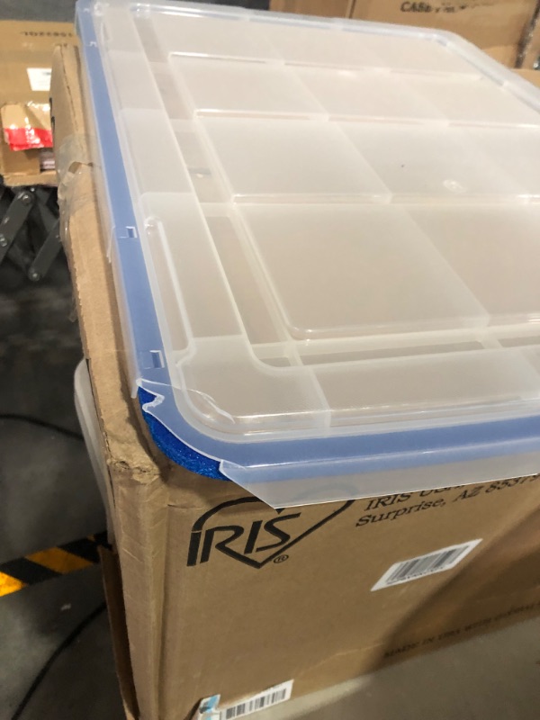 Photo 4 of ***ALL 3 LIDS CRACKED***
IRIS USA 60 Quart WEATHERPRO Plastic Storage Box with Durable Lid and Seal and Secure Latching Buckles, Clear 3 Pack