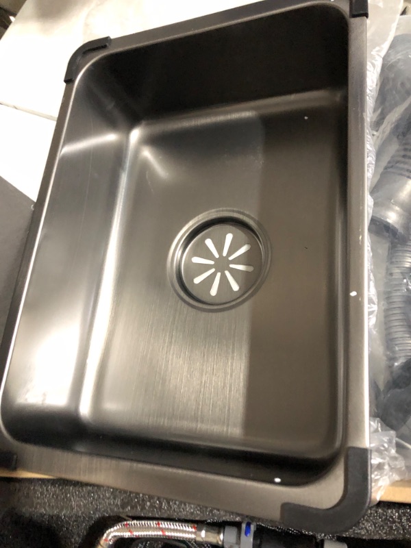 Photo 6 of **MAJOR SINK DAMAGE*BUY FOR ACCESSORIES ONLY***
ECTbicyk Waterfall Kitchen Sink,30Inch Single Bowl Stainless Steel Kitchen Sink,Drop-In  (Black) 29.5x17.7Inch