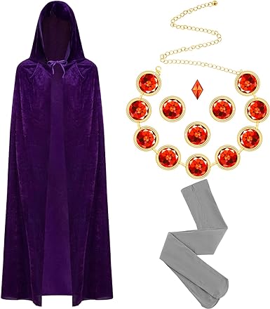 Photo 1 of 6 Pcs Halloween Purple Cape Adjustable Stone Chain with Red Gems Diamond Wig Nets and Pantyhose Set for Halloween