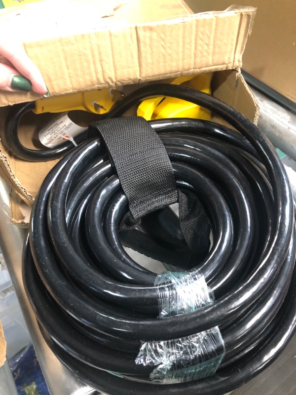 Photo 2 of 50 FT 30 Amp RV Extension Cord Outdoor with Grip Handle, Flexible Heavy Duty 10/3 Gauge STW RV Power Cord Waterproof with Cord Organizer, NEMA TT-30P to TT-30R, Black-Yellow, ETL Listed PlugSaf Yellow 50 FT - 30A