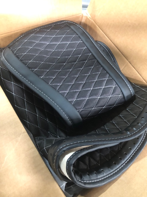 Photo 2 of 3Pcs Set Car Seat Cushion for Front and Back Seat, Pu Leather Car Seat Bottom Covers Protectors, Fine Diamond-Shaped Leather, Comfortable and Wear-Resistant, Suitable for Most Cars (black white)