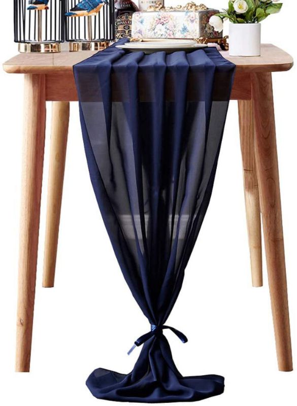 Photo 1 of  10ft Chiffon Sheer Table Runner NAVY BLUE