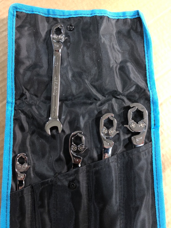 Photo 3 of DURATECH Extra Long Flex-Head Double Box End Ratcheting Wrench Set, Metric, 6-Piece, 8-19mm, CR-V Steel, with Pouch