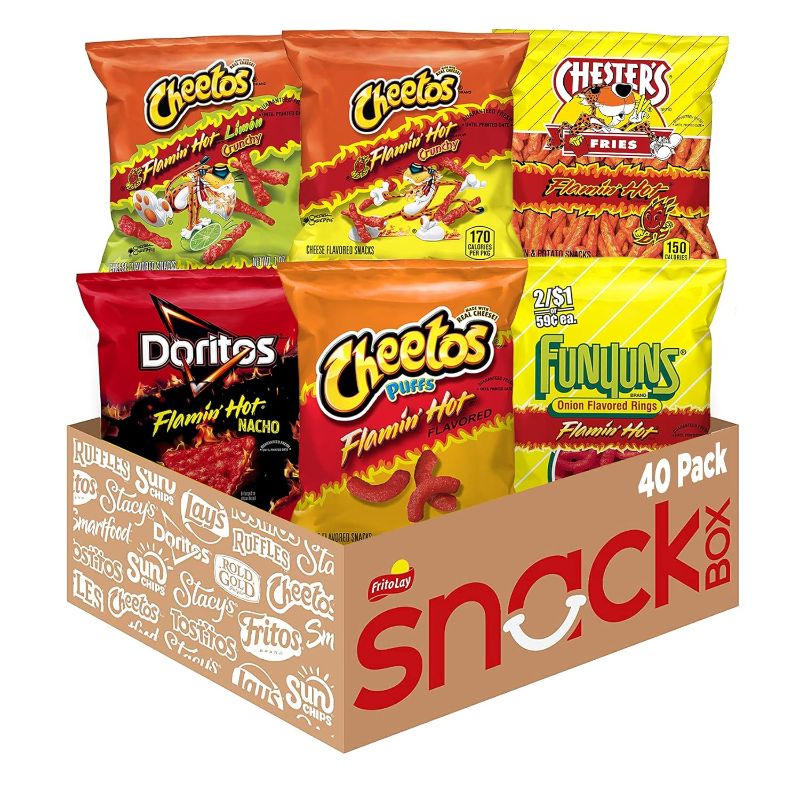 Photo 1 of 12/19/24 Frito Lay Flamin' Hot Mix, 6 Flavor Single Serve Cheetos, Doritos, Chester's & Funyuns Variety Pack, 40 Count (Pack of 1)