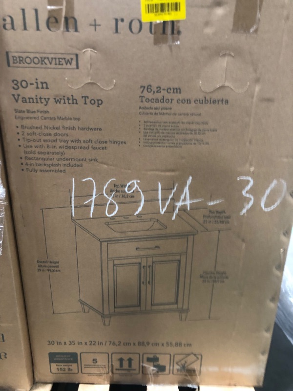 Photo 1 of allen + roth Brookview 30-in Slate Blue Undermount Single Sink Bathroom Vanity with Carrara Engineered Marble Top
