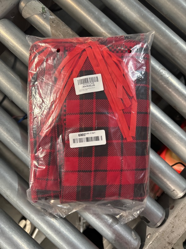 Photo 2 of Aneco 10 Pieces Mini Buffalo Plaid Bags 11.8 by 9.8 Inches Drawstring Bag Sack Present Xmas Cotton Christmas Bags 