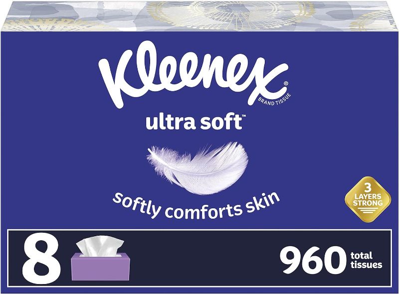 Photo 1 of (READ NOTES) Kleenex Ultra Soft Facial Tissues, 120 Count (Pack of 8) (960 Total Tissues)
