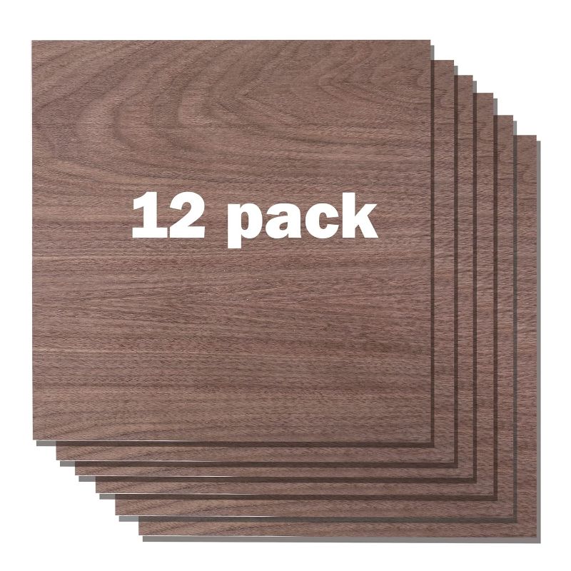 Photo 1 of (READ NOTES) 12 Pack Walnut Plywood Sheets, 12 x 12 x 1/18 inch Plywood, Thin Unfinished Wood Board for Crafts, Laser Cutting & Engraving, Wood Burning, CNC Cutting, Painting, Fretwork
