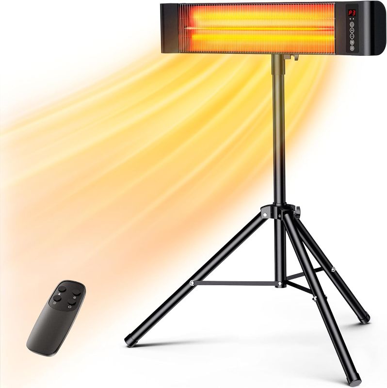 Photo 1 of (READ NOTES) VAGKRI Outdoor Heaters, 1s Heating Electric Infrared Patio Heaters with Remote, 12H Timer, 3 Heat Levels, IP65 Waterproof, Electric Wall Heaters with Tripod Stand for Home, Office, Patio and Garage
