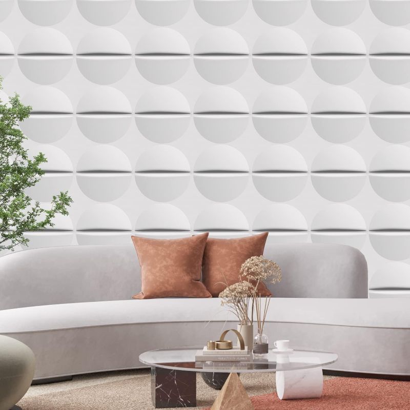 Photo 1 of (READ NOTES) STICKGOO 3D Wall Panels, White Semicircle Textured Wall Panels for Interior Wall Decor, Comes with a Roll of Peel and Stick Tape, Pack of 12 Tiles 32.34 sq. Ft
