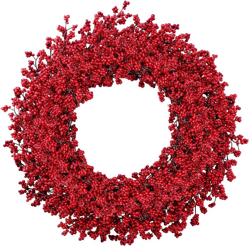 Photo 1 of (READ NOTES) Lyrow 22 Inches Christmas Red Berry Wreath Large Artificial Wreath Winter Faux Decorative Weather Resistant Door Wreath for Front Outdoor Indoor Decorations