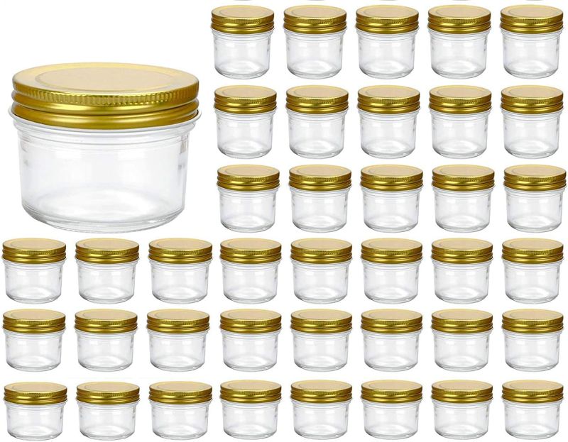 Photo 1 of (READ NOTES) Encheng 4 oz Clear Glass Jars With Lids(Golden),Small Spice Jars For Herb,Jelly,Jams,Wide Mouth Manson Jars Canning Jars For Kitchen Storage 40 Pack
