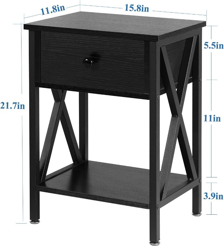 Photo 3 of (READ NOTES) VECELO Night Stands for Bedroom Rustic Nightstand Bedside End Tables with Drawer Storage, (Set of 2), Classic Black Nightstand (Set of 2) Classic Black