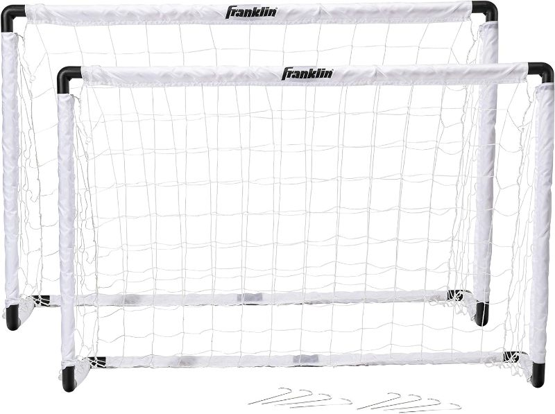 Photo 1 of (READ NOTES) Franklin Sports Kids Soccer Goal Set - Portable Backyard Youth Soccer Goals - 2 Mini Soccer Goals with Ground Stakes - 54" x 36",Black
