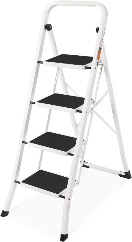 Photo 1 of (READ NOTES) 4 Step Ladder, SPIEEK Folding Step Stool with Wide Anti-Slip Pedal, 330lbs Capacity Portable Lightweight Ladders for Home Kitchen Outdoor, Black Black 4-step