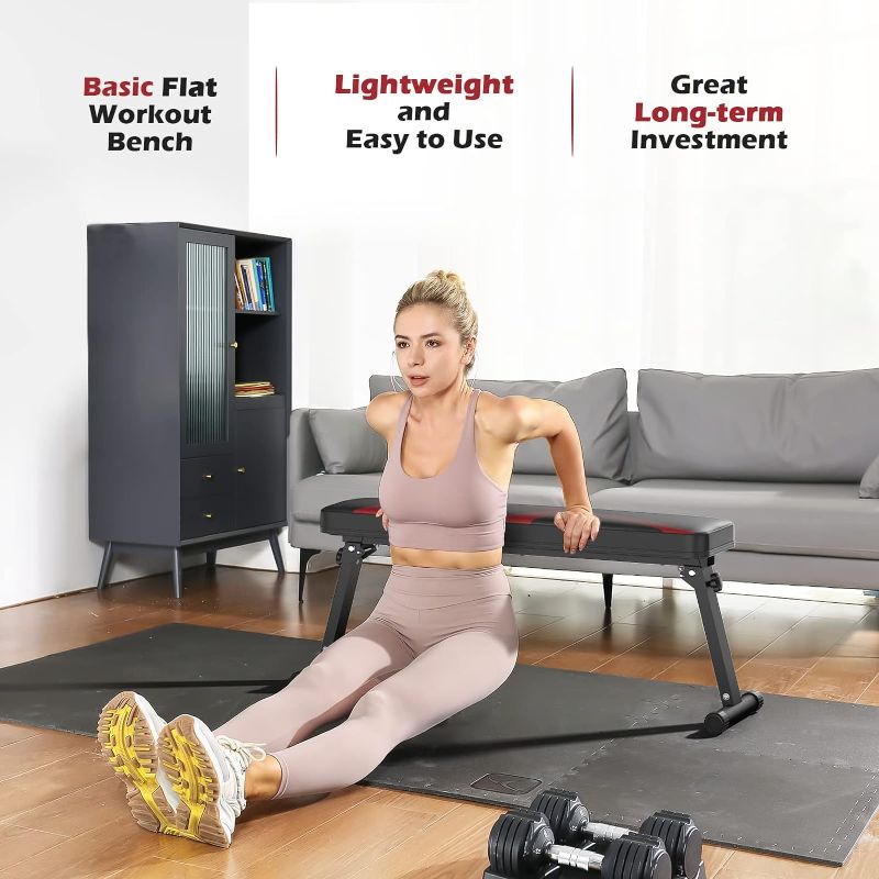 Photo 3 of (READ NOTES) FLYBIRD Flat Bench, Foldable Flat Weight Bench Easy Assembly for Strength Training Bench Press, 600/1000 LBS 2 Versions A-Red
