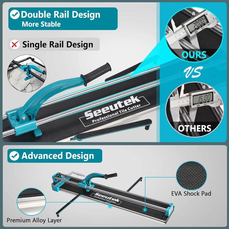 Photo 3 of (READ NOTES) Seeutek 48 Inch Manual Tile Cutter With Tungsten Carbide Scoring Wheel for Porcelain Ceramic Floor Tile with Adjustable Laser Guide Spared Cutting Wheel 48inch Blue