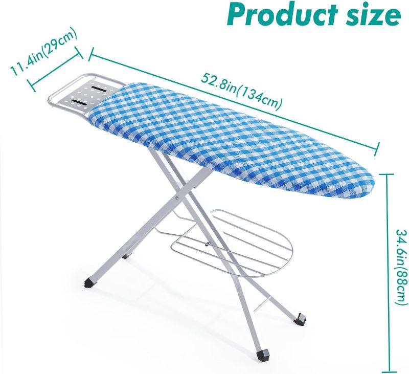 Photo 4 of (READ NOTES) BKTD Ironing Board with Sturdy Steel Frame, Heat Resistant Cover Iron Board with Steam Iron Rest. Adjustable Portable Ironing Board with Non-Slip Feet (13 * 34 * 53 Inches) Blue and White Checkered