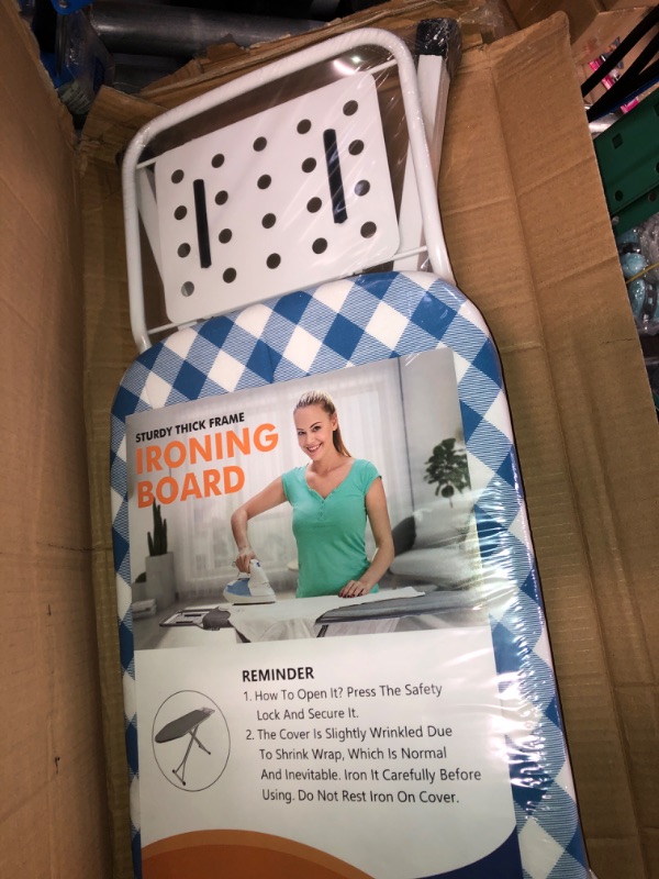 Photo 3 of (READ NOTES) BKTD Ironing Board with Sturdy Steel Frame, Heat Resistant Cover Iron Board with Steam Iron Rest. Adjustable Portable Ironing Board with Non-Slip Feet (13 * 34 * 53 Inches) Blue and White Checkered