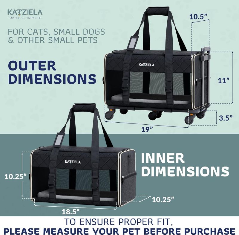 Photo 3 of (READ NOTES) Pet Carrier Airline Approved - Dog Carrier with Wheels - TSA Airline Approved Dog Carrier - Rolling Pet Carrier with Wheels for Small to Medium Size Cat or Dog - Airplane Cabin Animal Friendly Luggage Black