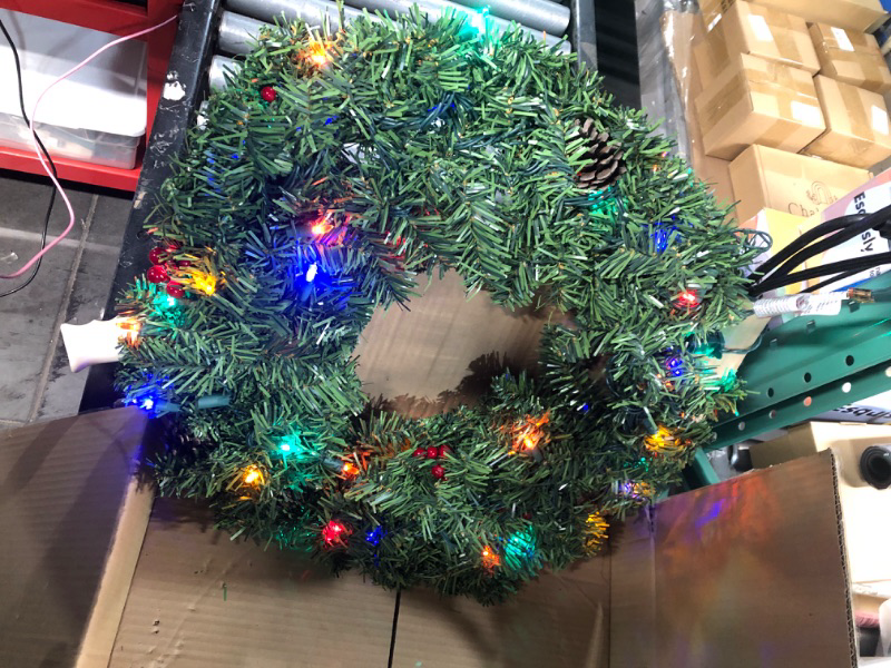 Photo 2 of (READ NOTES) 24 Inch Lighted Christmas Wreath, Artificial Green Wreath with 50 LED Multicolor Lights (Multicolor)