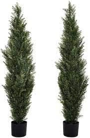 Photo 1 of (2 TOTAL) (READ NOTES) Silk Tree Warehouse Four 4 Foot Artificial Topiary Cedar Trees Potted 48" Indoor Outdoor Plants Company Inc